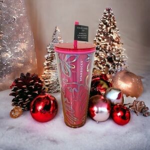 Starbucks Christmas 2023 Holiday Barbie pink 24 oz color changing ribbon tumbler